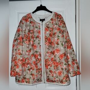 Dennis Basso Floral Puffer Jacket - Red and Green